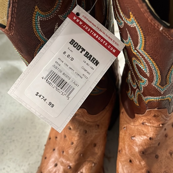 JUSTIN MEN'S FULL QUILL OSTRICH WESTERN BOOTS - Picture 4 of 4